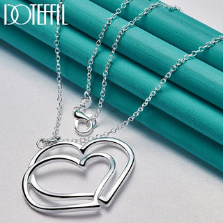 Sterling Silver Double Heart Pendant Necklace