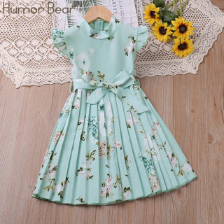 Humor Bear Girls Dress Summer Flying-Sleeve Printed Sleeveless Princess Dress Cute Kids Clothing