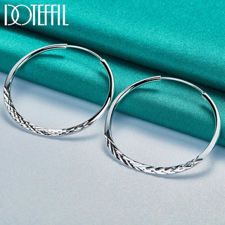 DOTEFFIL 925 Sterling Silver Round 40/45/50mm Hoop Earring For Woman Luxury Fashion Charm Jewelry