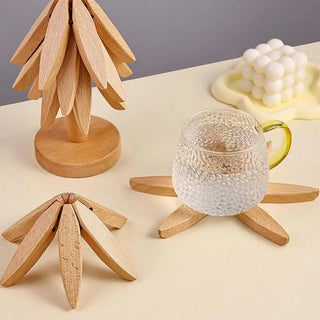 home Kitchen Tree Shape Trivet Set Coaster Wooden Placemats For Insulation Wood Hot Pads Insulation Anti Scald Mat Table Mat