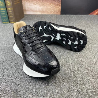 Black White Color Men's Sneakers Genuine Exotic Alligator Leather