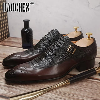 Men Oxford Crocodile Lace up Pointed Toe Shoes