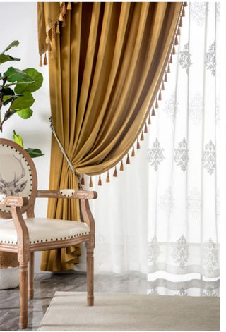European Light Luxury Curtains for Living Room Milk Tea Color Bedroom Flannel Drapes Solid Color Window Curtain Custom