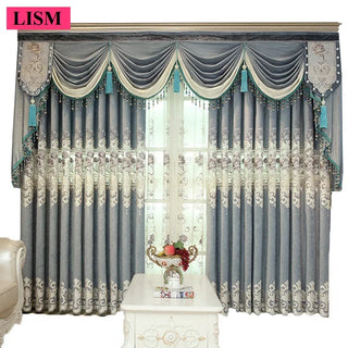 European Hollow Curtains for Living Room Bedroom Italian Velvet Luxury Embroidery Window Blackout Decor Custom Valance Tulle