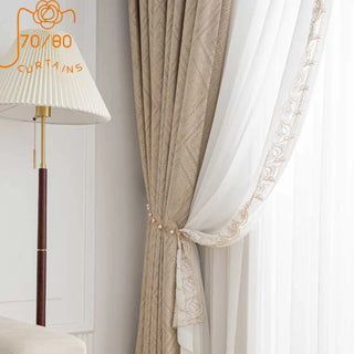 French Luxury Champagne W Jacquard Gilded Cloth Curtains for Living Room French Window Custom Embroidered Window Screen