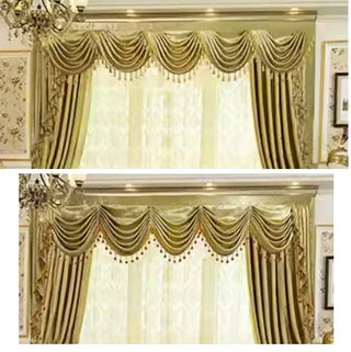European Style Curtains for Living Room Luxury Golden Gray Cortina Water Wave Valance Various Styles of Valance Blackout Curtain