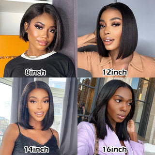 Indian Hair Straight Short Bob Wigs Lace Front Human Hair Wig 13x4 Transparent Lace Pre Plucked Frontal Wigs for Women Free Part