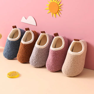 Children Cotton Slippers Solid Warm Kids Winter Home Shoes Boys Girls Plush Floor Shoes Indoor Soft Sole Anti-slip Cotton Shoes