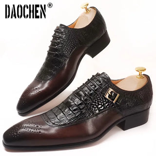 Men Oxford Crocodile Lace up Pointed Toe Shoes