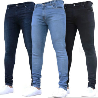 Jeans Zipper Waist Pants Mens Slim Pencil Size Skinny Male Trousers Denim For Men High Fit Stretch Plus Casual