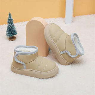 2024 Winter Warm Snow Boots Kids Leather Plush Ankle Boots Boys Girls Soft Sole Cotton Shoes Baby Fashion Toddler Infant Shoes