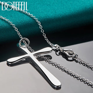 DOTEFFIL 925 Sterling Silver Long Cross Pendant Necklace 18 Inch Chain For Woman Fashion Wedding Engagement Charm Jewelry