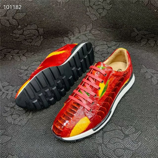 Red Colorful Lace-up Sneakers Genuine Exotic Leather