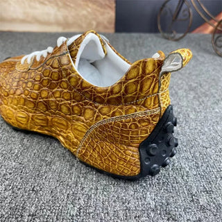 Men Chic Sneakers Genuine Alligator Leather Lace-up Flats