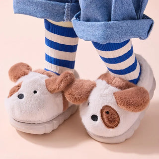 Autumn Winter Children Cotton Slippers For Girls Boys Cute Cartoon Baby Flip Flops Plus Velvet Warm Kids Anti-slip Home Shoes