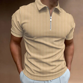 Men's Fashion Polo Shirts 2023 Summer Stripe Zipper Mens Polo Shirt Solid T-Shirt Brand Short-Sleeved Shirt Casual Slim Tops