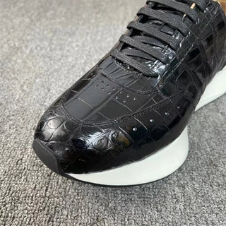 Black White Color Men's Sneakers Genuine Exotic Alligator Leather