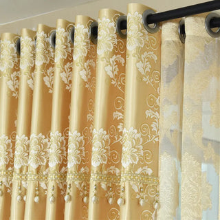 European Simple Modern Style Curtains for Living Room Bedroom Gold Jacquard Curtains Floating Window High Shading Curtain Custom