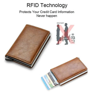 Credit Card Holder Men Wallet RFID Aluminium Box Bank PU Leather Wallets With Money Clip Designer Anti-theft Wallet Card Holder
