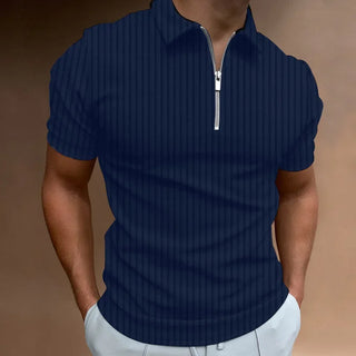 Men's Fashion Polo Shirts 2023 Summer Stripe Zipper Mens Polo Shirt Solid T-Shirt Brand Short-Sleeved Shirt Casual Slim Tops