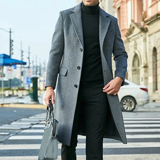 Men's British Style Woolen Coat Fall New Casual Lapel Single Breasted Youth Overcoat Mid-length Slim Long Sleeve Woolen Jacket