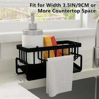 Kitchen Sink Rack Organizer Sponge Holder Self-draining Tray Dish Soap Scrub Dishcloth Shelf Stainless Steel Towel Hanger Basket