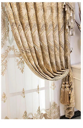 Luxury European High-end Curtains Italian Pasting Tulle Exquisite Embroidered Tulle Embroider Blackout Curtains Chenille Custom