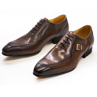 Luxury Leather Mens Dress Shoes Office Business Wedding Formal Shoes Brown Black Lace Up Buckle Pointed Toe Oxford Shoes for Men