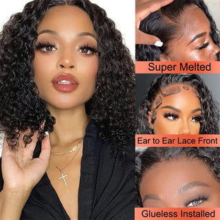 Human Hair Wigs for Women Brazilian Water Wave Frontal Wig 180 Density Transparent 13x4 Lace Front Wig Short Bob Pre Plucked