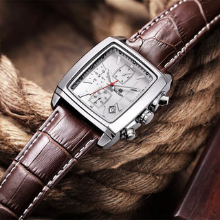 MEGIR Watch Men Business Wristwatch Rectangle Quartz Military Watches Waterproof Luminous Leather Casual Moda Clock Reloj Hombre