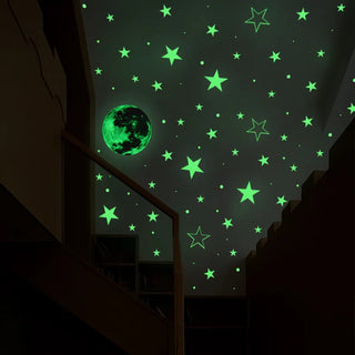 444pcs/set Luminous Moon Star Wall Sticker Glow In The Dark Fluorescent Wall Art Decals For Home Kids Bedroom Ceiling Decoration