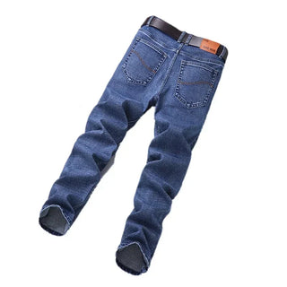 Fashion European American Style Stretch Men Jeans Luxury Men's Denim Pants Slim Straight Deep Blue Gentleman Size 28-38 Slacks