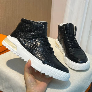 Men's Casual Black Sneakers Exotic Genuine Alligator Leather Lace-up High Top