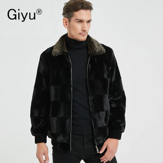 Giyu Jacket Men Polyester Casual Lapel Plush Thermal Male Motorcycle Jacket Zipper Stand Windproof Leather Coat