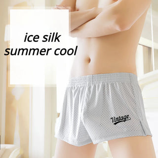 Men Boxers Panties Ice Silk Underwear Summer Breathable Knickers Mesh Ultra-Thin Trunks Quick Drying Bulge Pouch Boxer Shorts