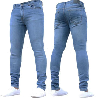 Jeans Zipper Waist Pants Mens Slim Pencil Size Skinny Male Trousers Denim For Men High Fit Stretch Plus Casual