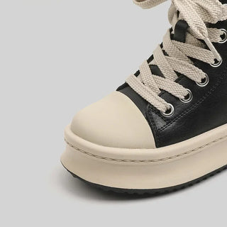 High Top Boy's Leather Canvas Shoes Thick-sole Kids Girls Brand Casual Shoes 2023 Autumn Students Trainers Kids Fashion Sneakers