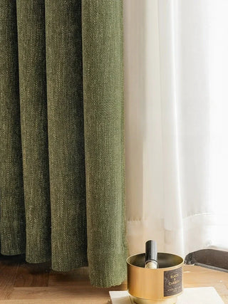Medieval Green Curtains Luxury Solid Color Living Room Decoration Curtain Minimalist Romantic Curtains Bedroom Blackout Curtain