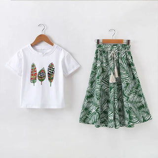 Girls Clothes Sets Summer Teenagers Short Sleeve Shirt Top+Shorts Pants Suits Kids Clothing Printed Children Clothes