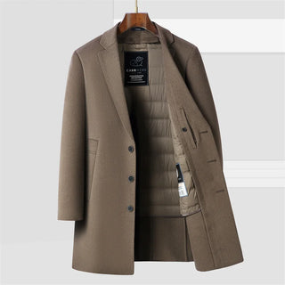 High-end Long Boutique Goose Down Inner Liner Double-sided Ni Coat Men's Winter Coat 2024 New Wool Coat Two-piece Set  M-4XL
