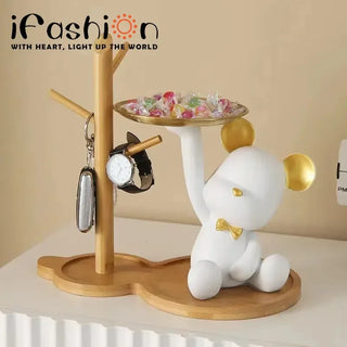 Bear Statue Decor Key Storage Tray Nordic Creative Crafts Holder Living Room Desk Table Decoration Candy Disc Cute Modern Home
