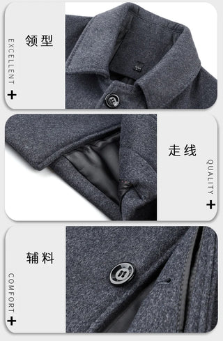 Autumn Winter New Men's Jackets Brand Middle-aged Business Casual Long Coat Thicken Gray Wool Coats Classic Fashion Overcoat Men