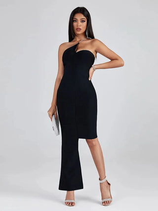 Black Bandage Dress Women Backless Party Dress Bodycon Elegant Sexy One Shoulder Birthday Evening Club Outfits New Year 2024