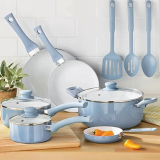 Mainstays 12pc Ceramic Cookware Set, Blue Linen conjunto de panelas antianderente cerâmica  pots and pans  cookware  cocina
