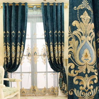 European Embroidered Velvet Curtains for Living Room Curtains for Bedroom Windows Chenille Luxury Blackout Villa Valance