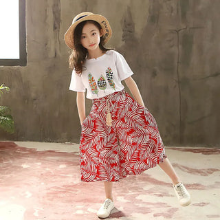 Girls Clothes Sets Summer Teenagers Short Sleeve Shirt Top+Shorts Pants Suits Kids Clothing Printed Children Clothes