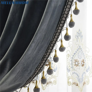 Melunmhom Luxurious Dutch Velvet Fabric Curtains for Living Room Soft Solid Color Valance Window Curtain Bedroom Top Quality Pel