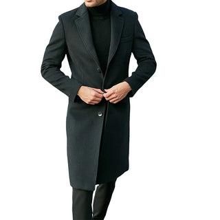 Men's British Style Woolen Coat Fall New Casual Lapel Single Breasted Youth Overcoat Mid-length Slim Long Sleeve Woolen Jacket