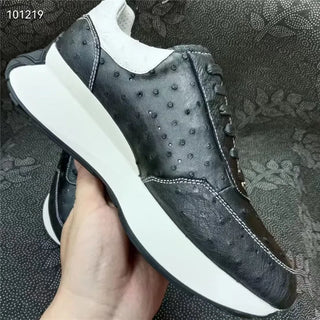 Men Casual Lace-up Walking Sneakers Genuine Exotic Leather