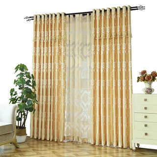 European Simple Modern Style Curtains for Living Room Bedroom Gold Jacquard Curtains Floating Window High Shading Curtain Custom